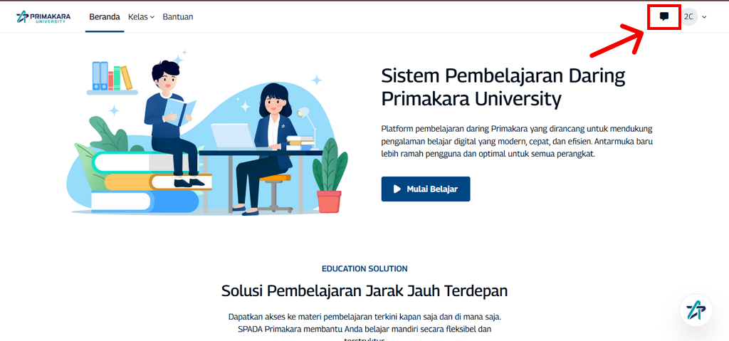 Membuka Panel Chat di Pojok Kanan Atas