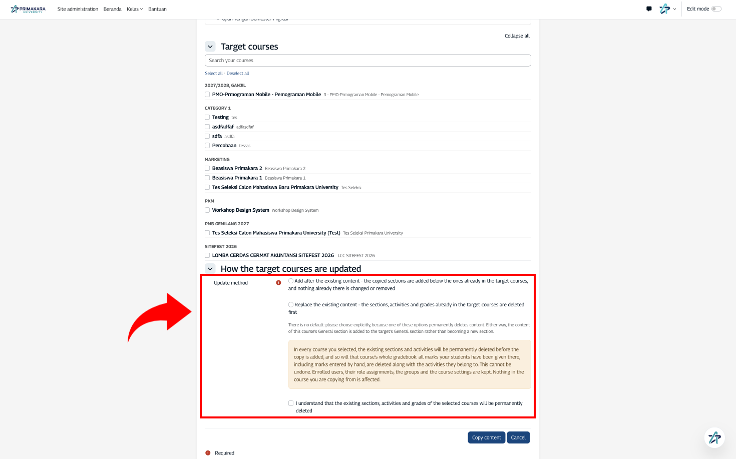 Memilih Update method