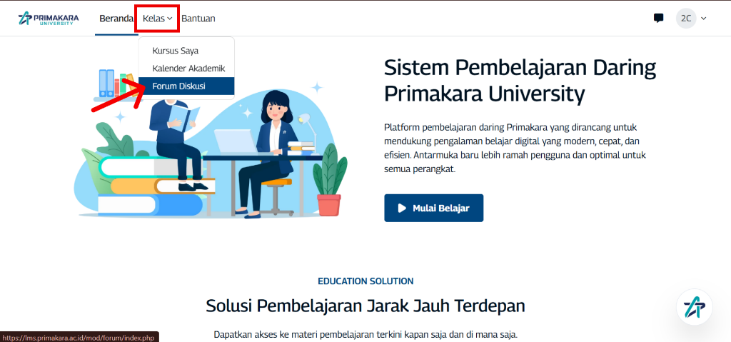 Memilih Forum Diskusi pada Menu Kelas