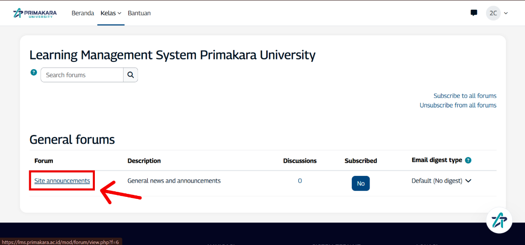 Klik nama forum Site announcements