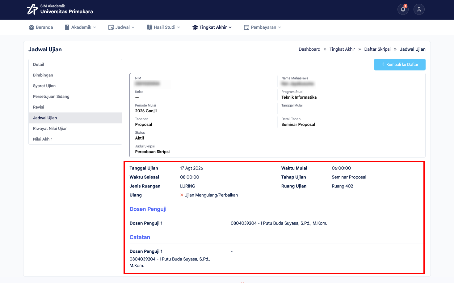 Detail lengkap jadwal ujian tugas akhir