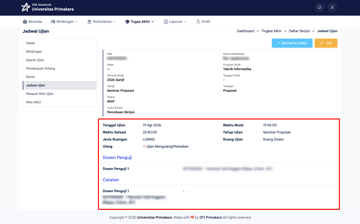 Detail lengkap jadwal ujian