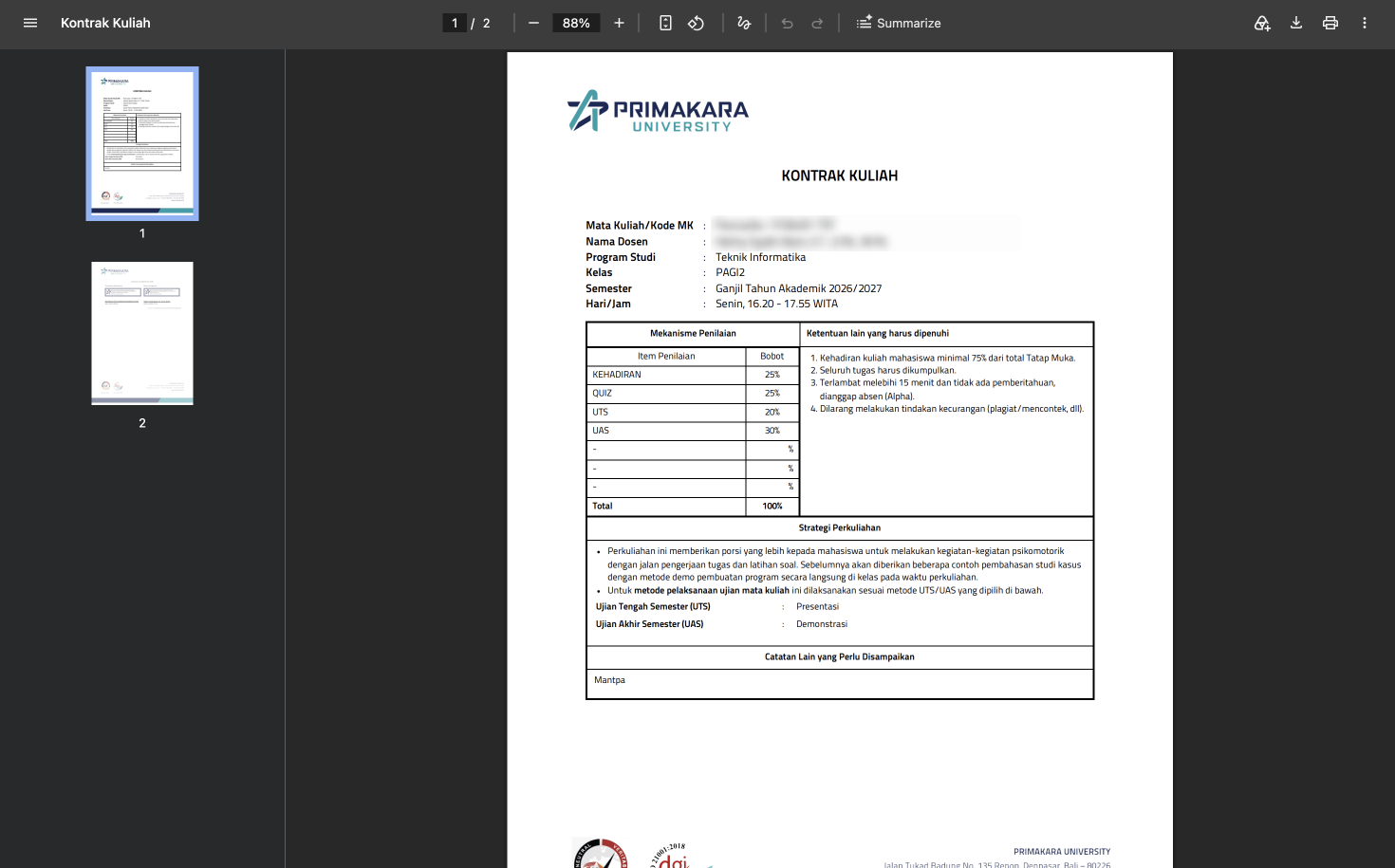 Dokumen Kontrak Kuliah hasil unduhan