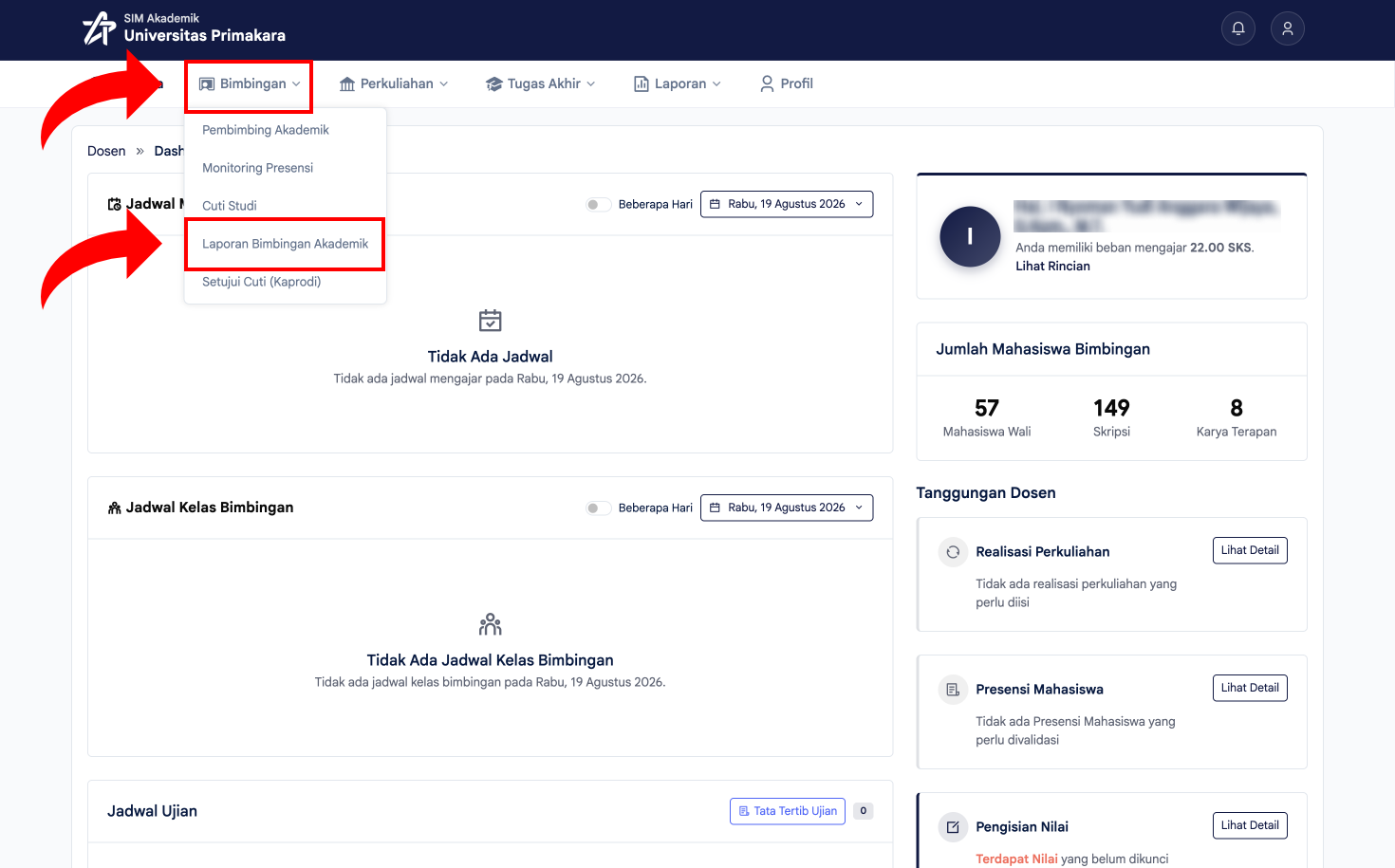 Membuka menu Laporan Bimbingan Akademik