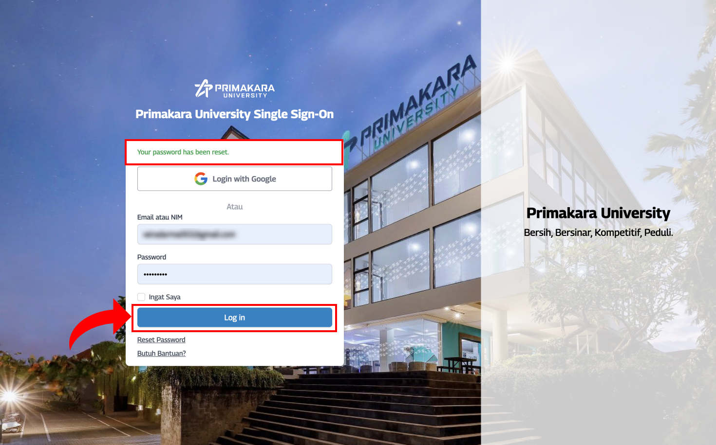 Login kembali ke sistem
