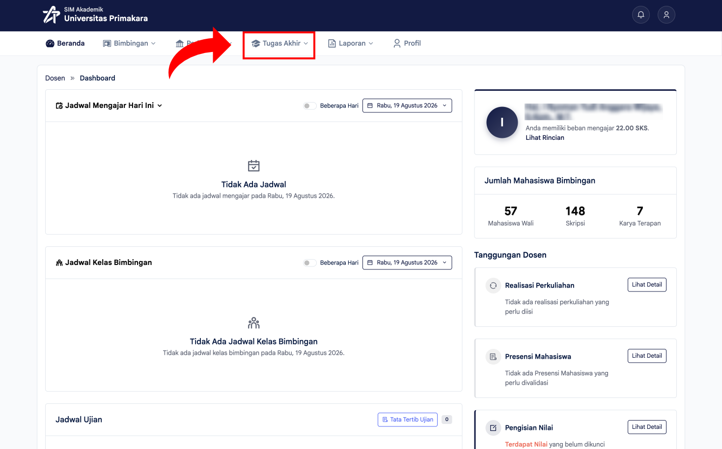 Menu Tugas Akhir pada navigasi dosen