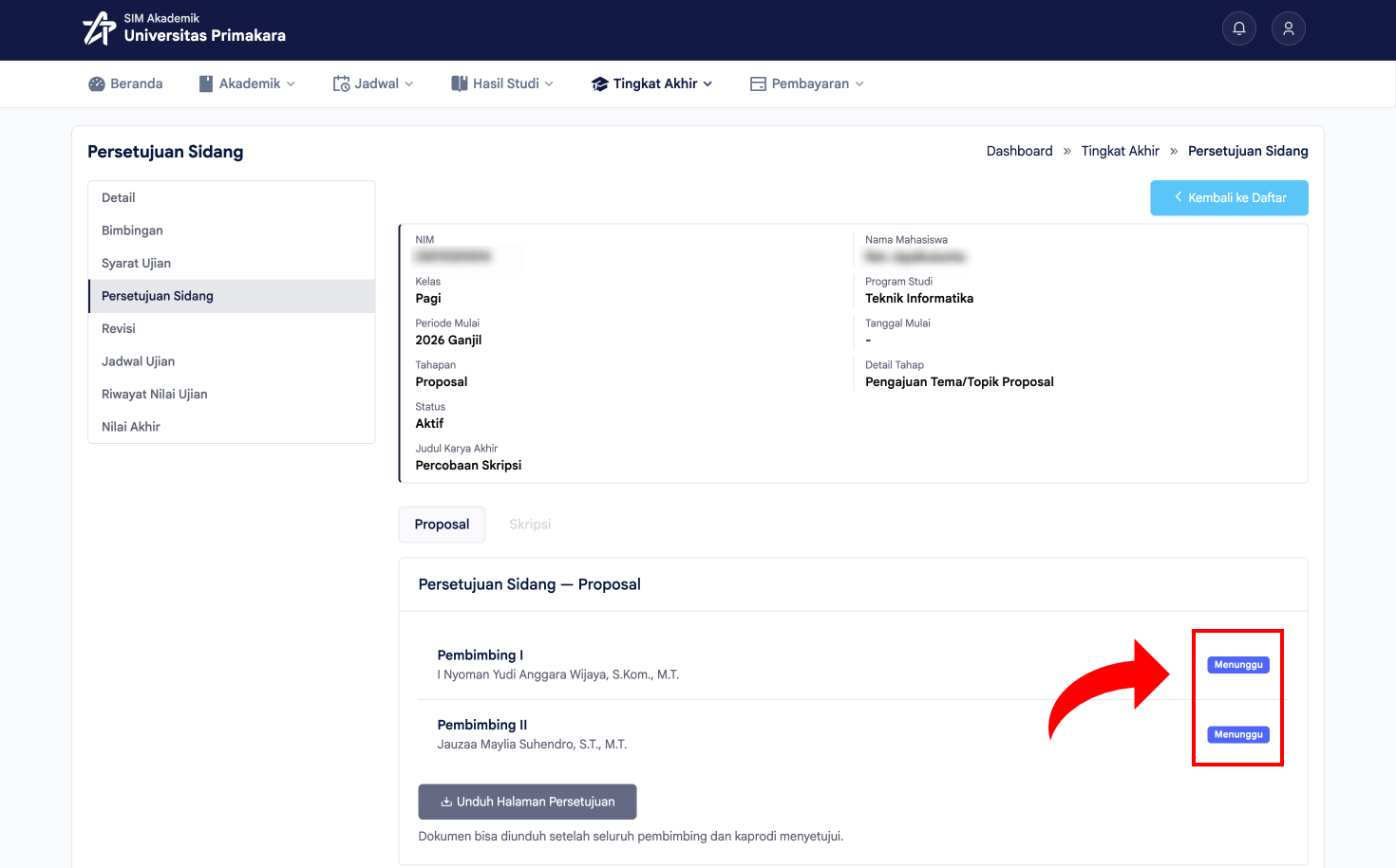 Status Menunggu pada persetujuan pembimbing