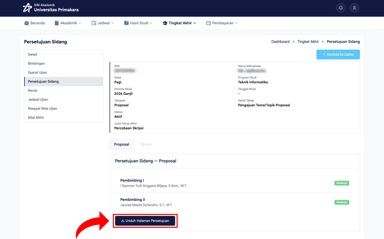 Status Disetujui dan klik tombol Unduh Halaman Persetujuan