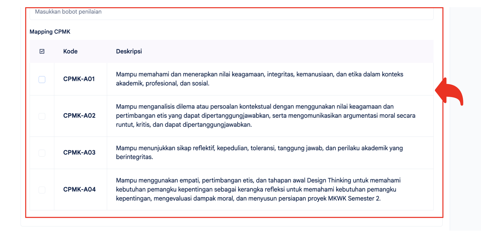 Memetakan CPMK pada pertemuan
