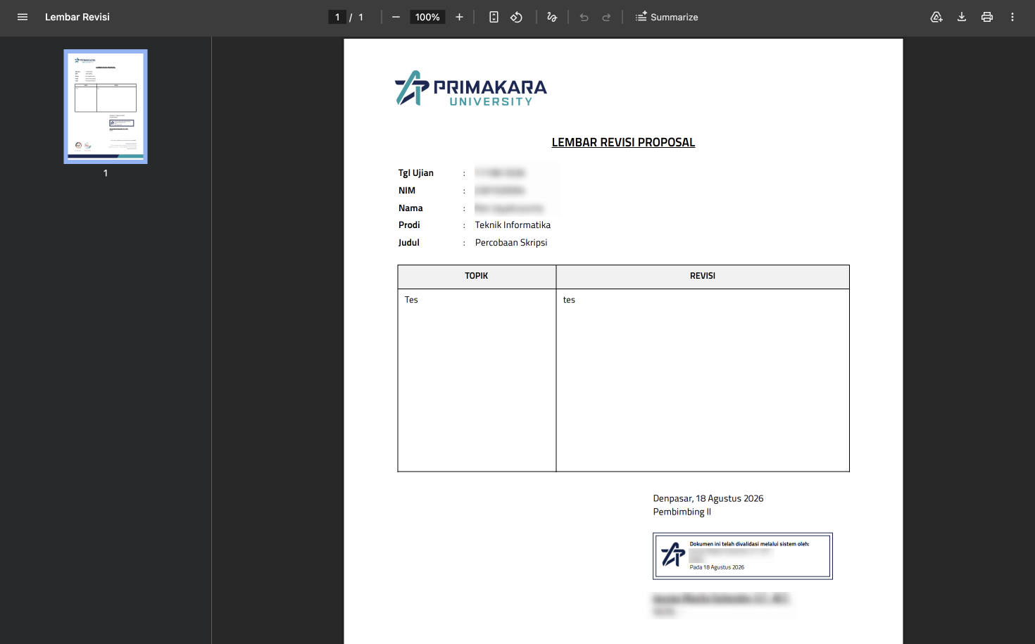 Dokumen Lembar Revisi yang telah diunduh