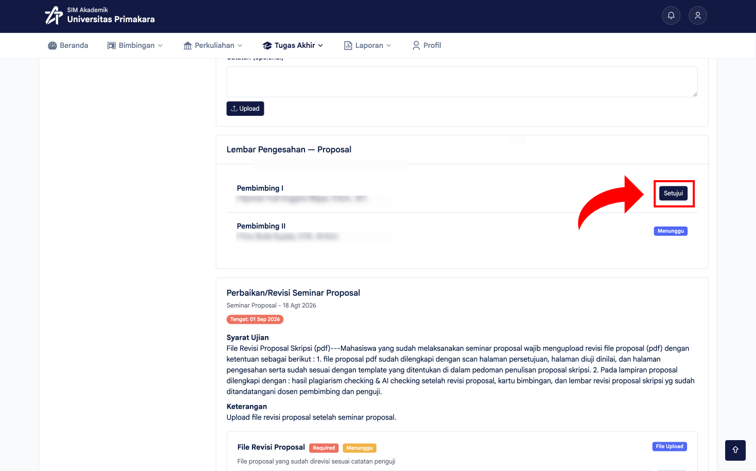 Klik tombol Setujui pada Lembar Pengesahan