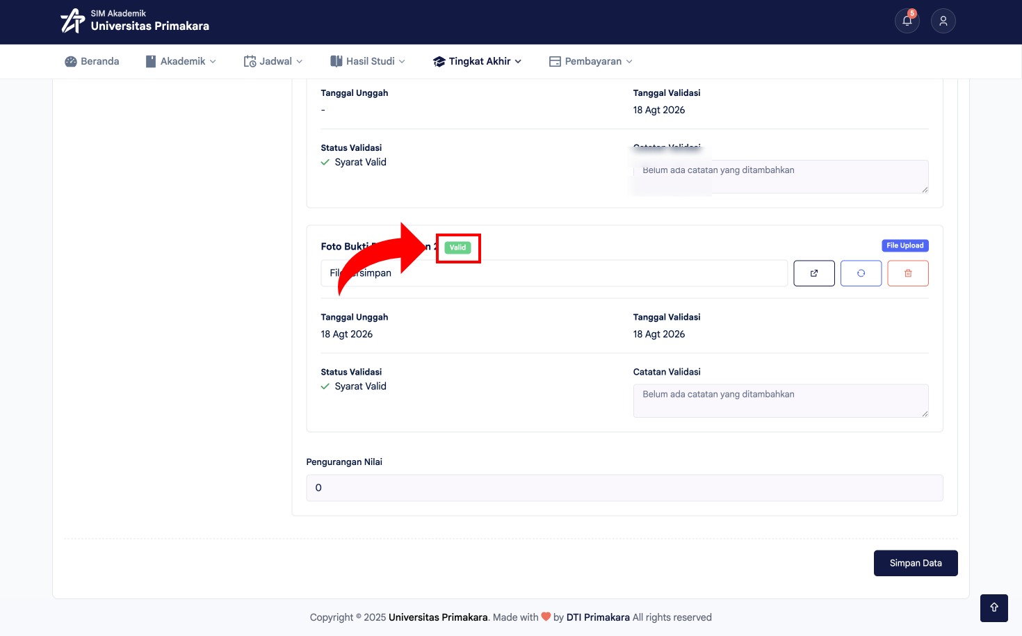Status berubah menjadi Valid setelah diverifikasi komisi