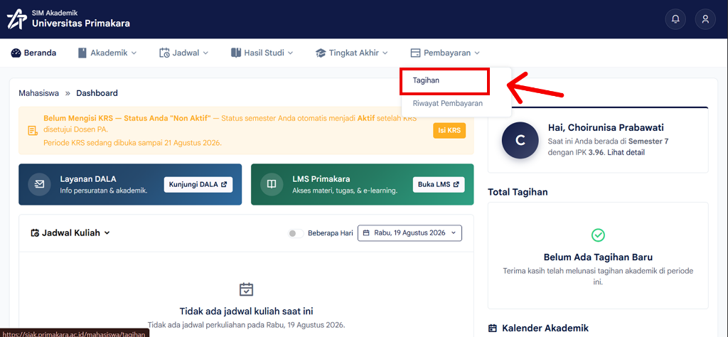 Memilih Submenu Tagihan