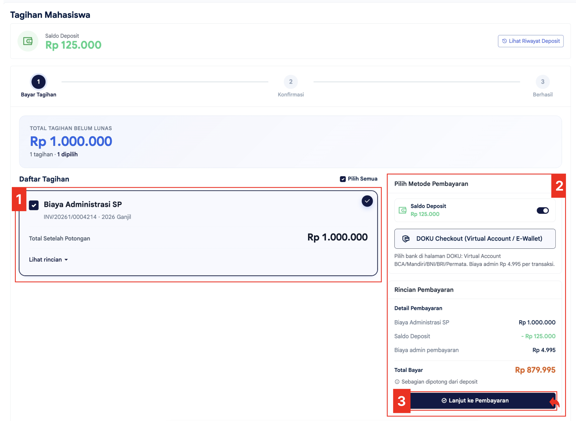 Memilih Tagihan dan Metode Pembayaran DOKU Checkout